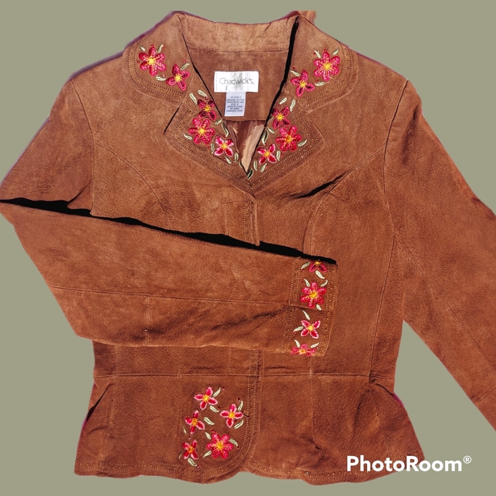 Vtg y2k 90s hippie suede embroidered jacket - Picture 1 of 12